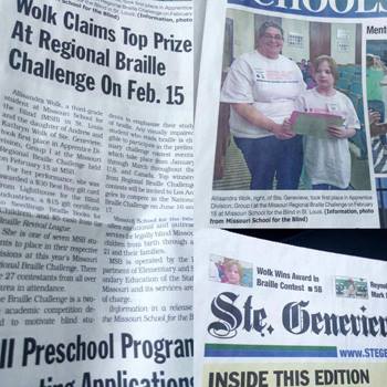 Allie Wolk wins prize at Braille Challeneg